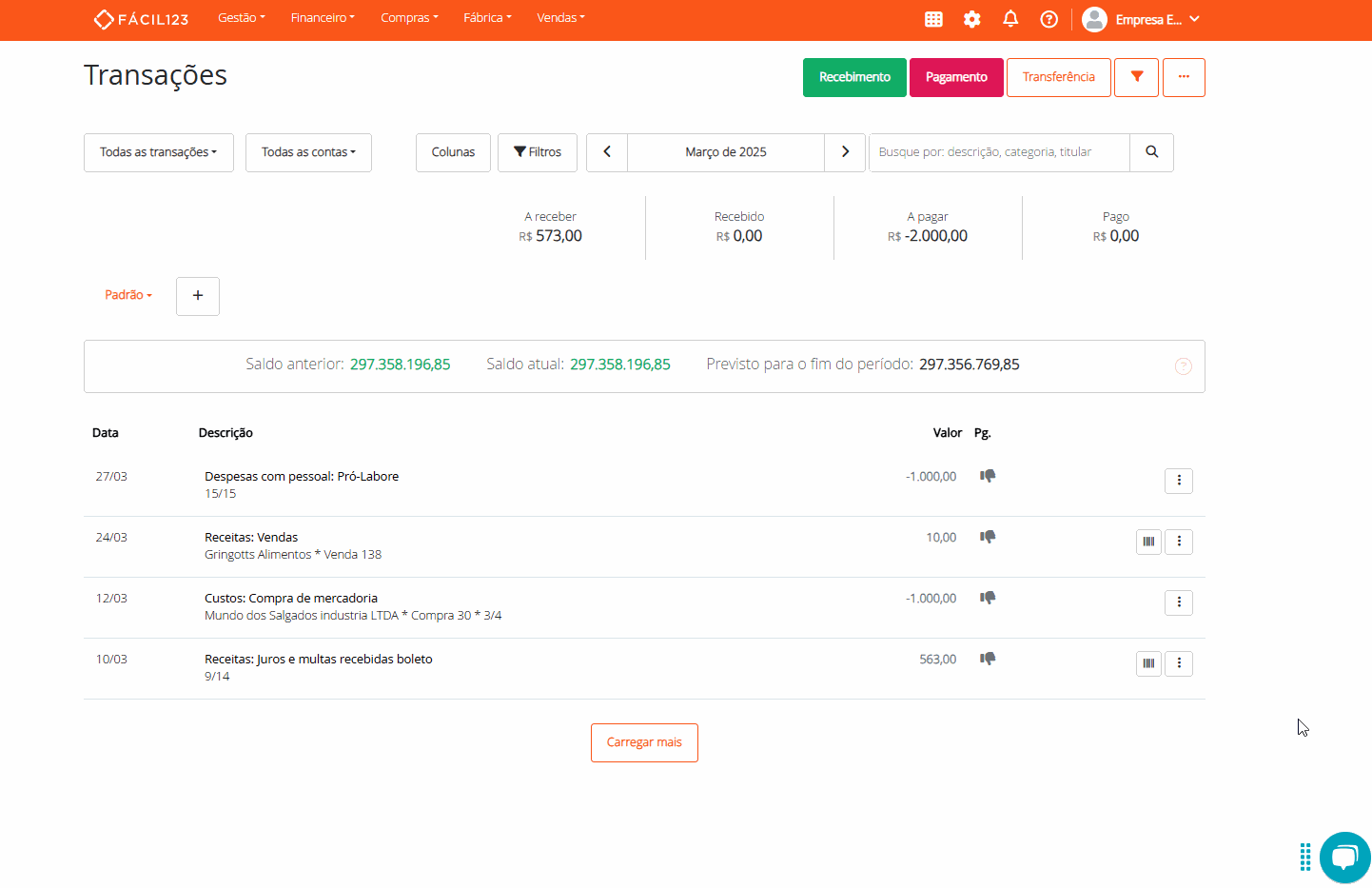 Processo de exclusão de lançamento