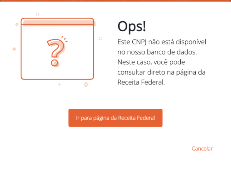 Mensagem de CNPJ não localizado