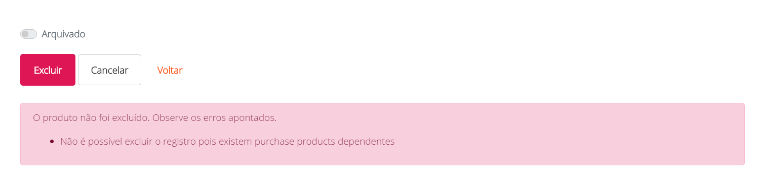 Não foi possível excluir