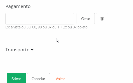 Configurando pagamento e parcelas