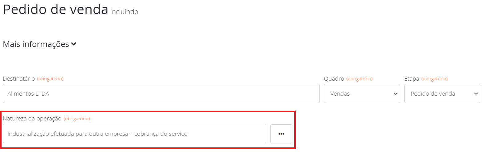 Alterando natureza da operação