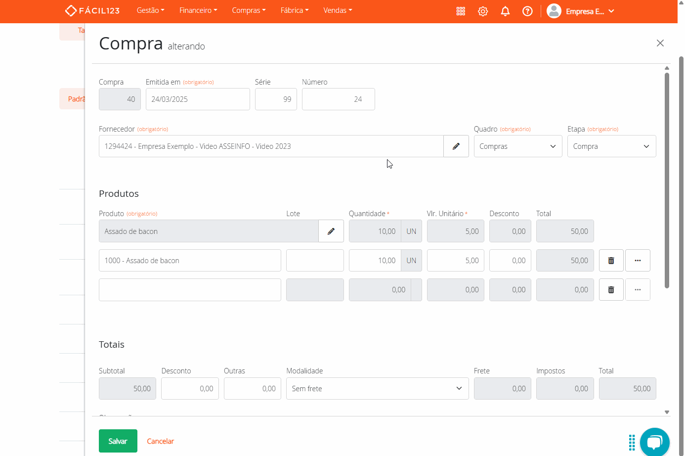 Editando produto na compra