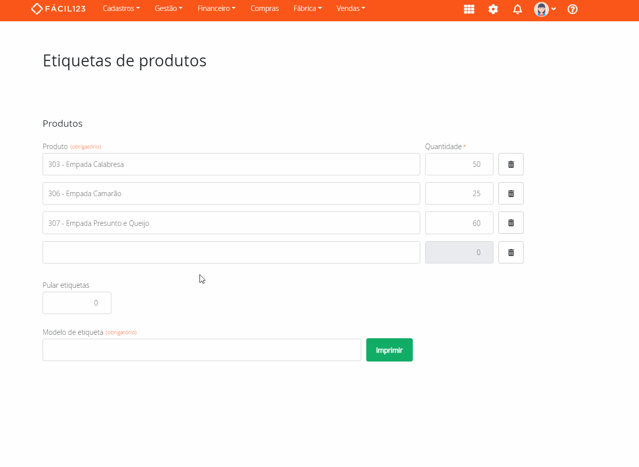 Pulando etiquetas de produtos na compra