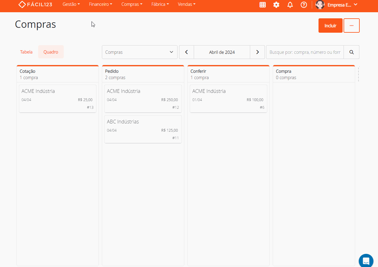 Transformando cotação em pedido pelo quadro