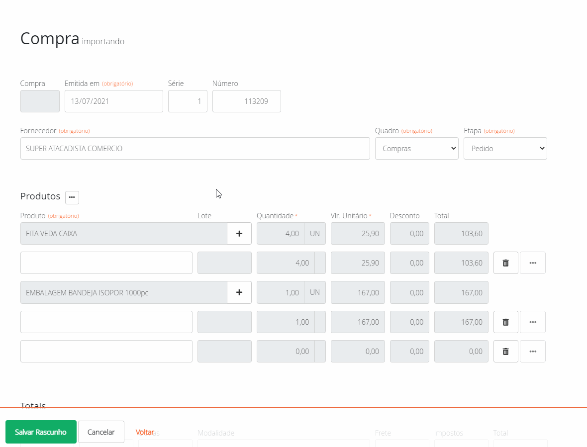 Cadastrar todos os produtos