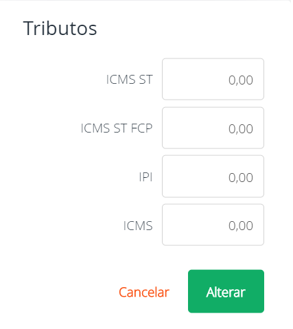 Tributos do produto nas compras