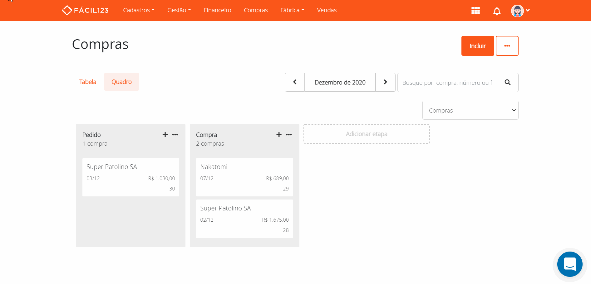 Salvando pedido de compra