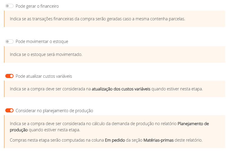 Configurações do quadro
