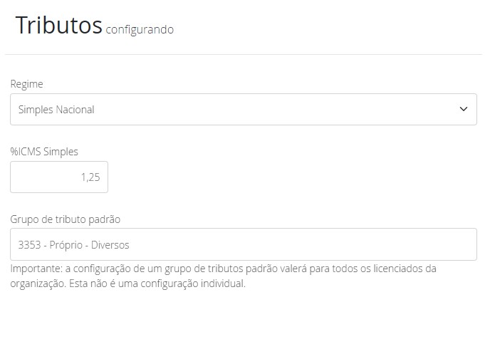 Configurações de tributos