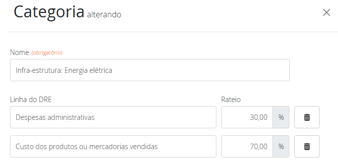 Rateio no DRE energia elétrica