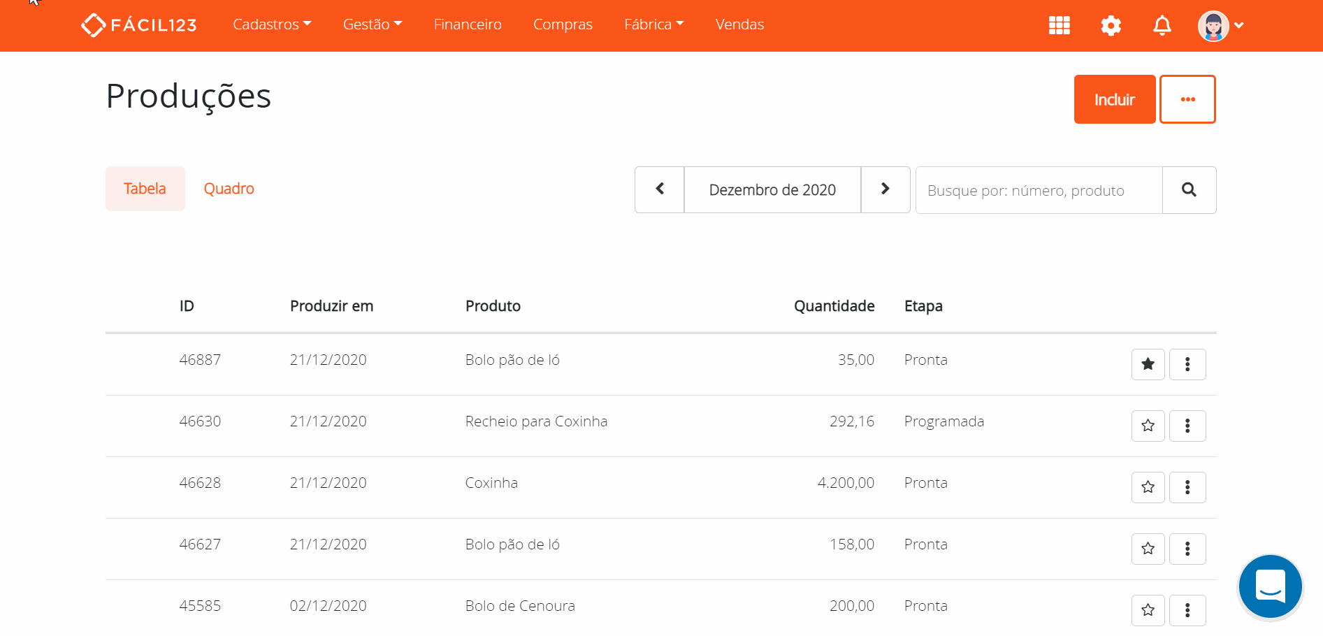 Selecionando ordens de produção e imprimir