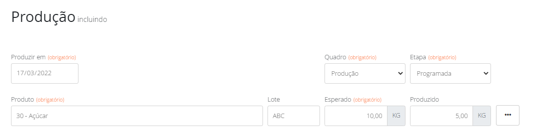 Incluindo produção