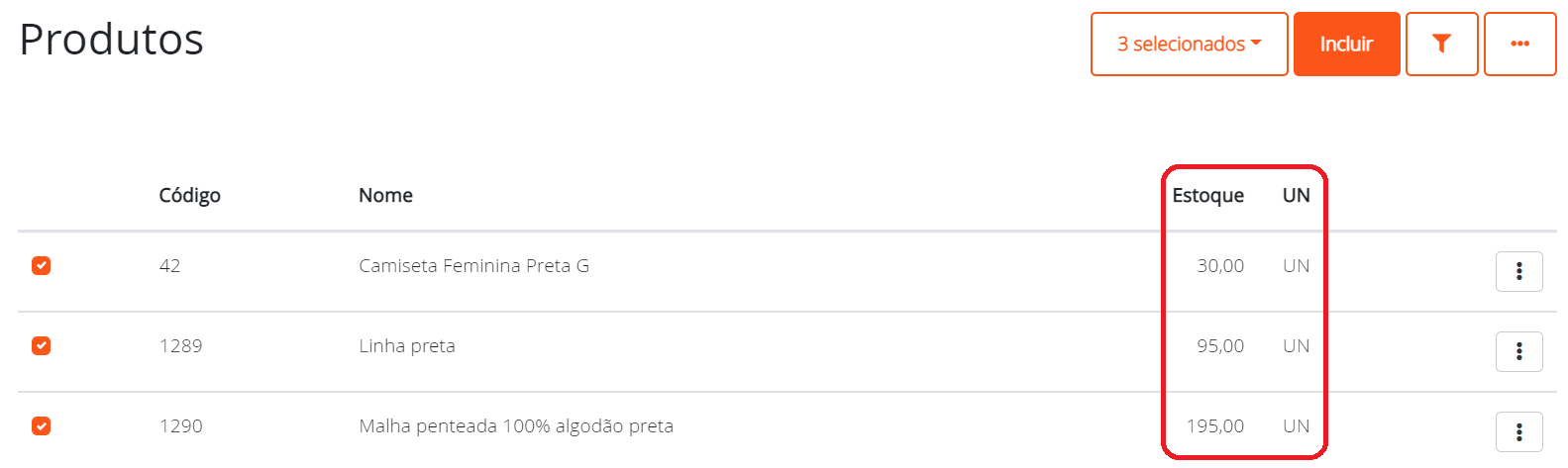 Saldo dos produtos após a produção