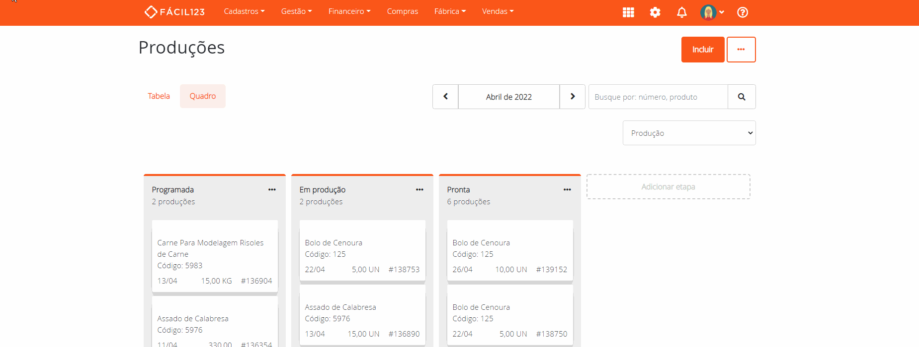 Adicionando nova etapa