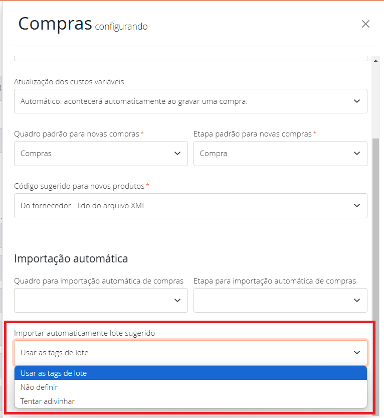 Sugestão de lote no importador automático