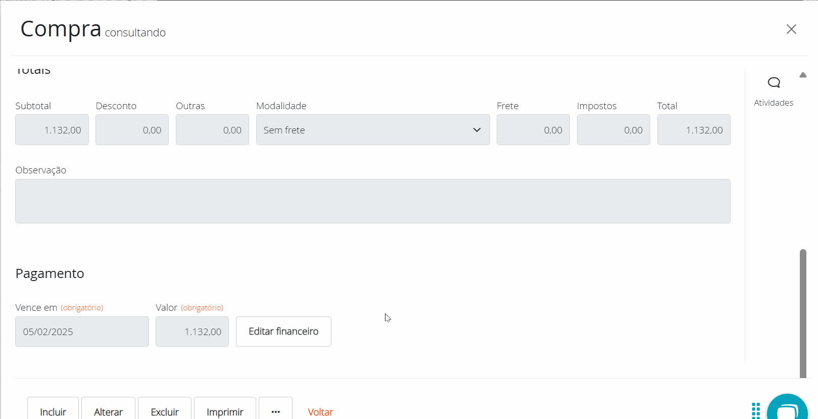 Editando pessoa no financeiro