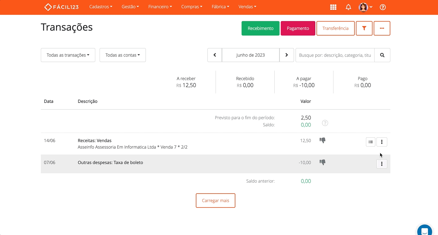 Imprimindo recibo simples