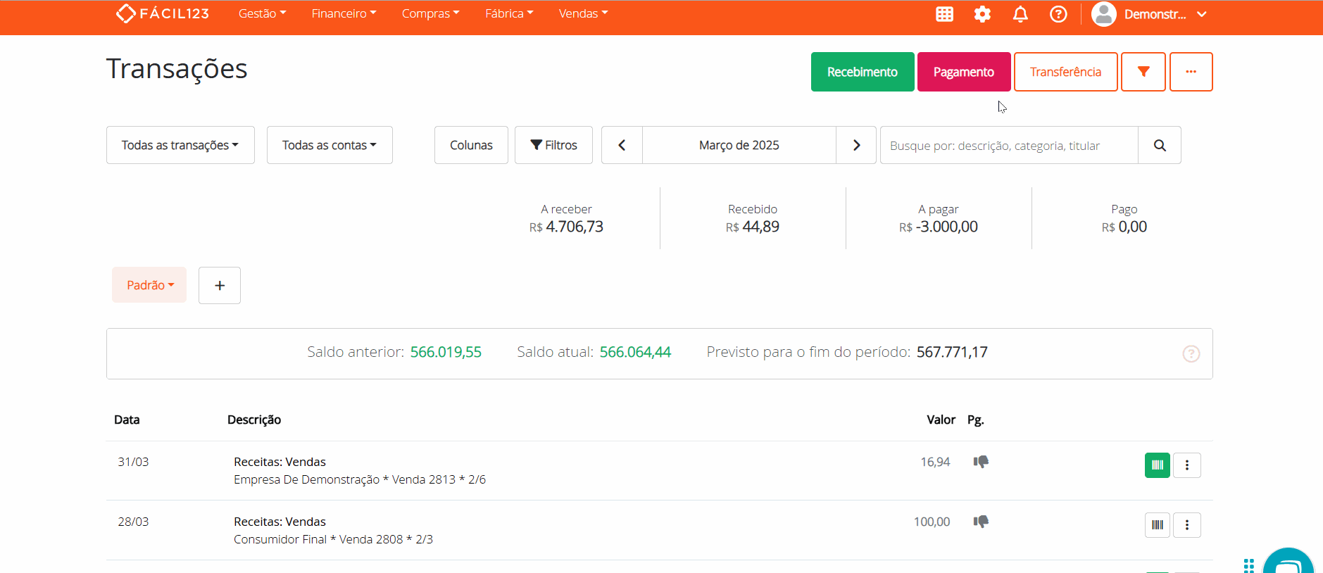 Lançando repetição de pagamento