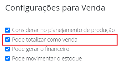 Configurações da operação