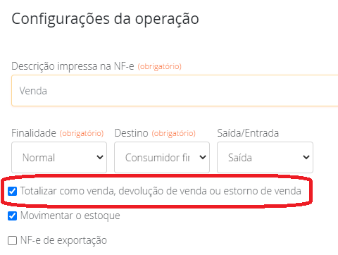 Configurando operação