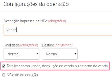 Totalizar como venda