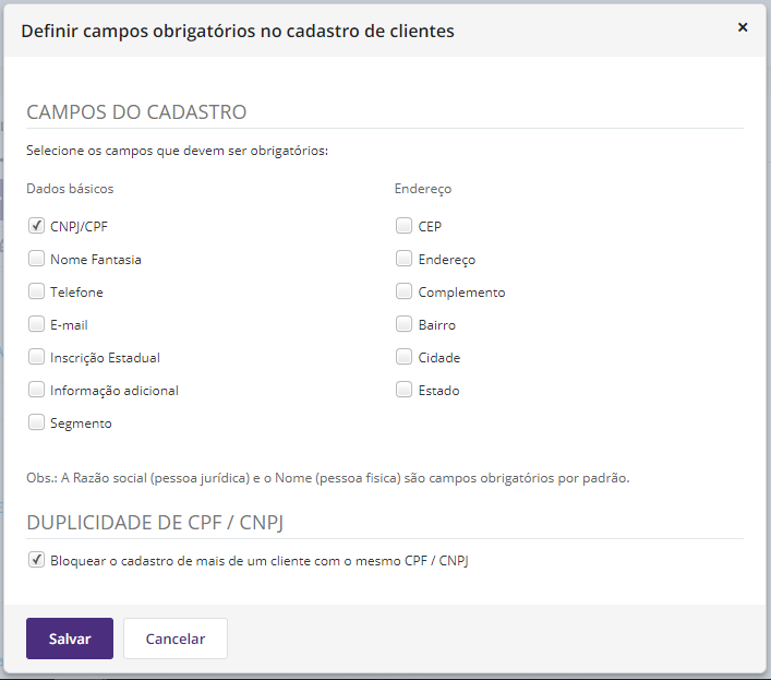 Campos obrigatórios do Mercos