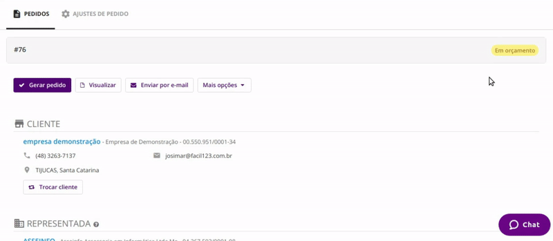 Gerar pedido no Mercos