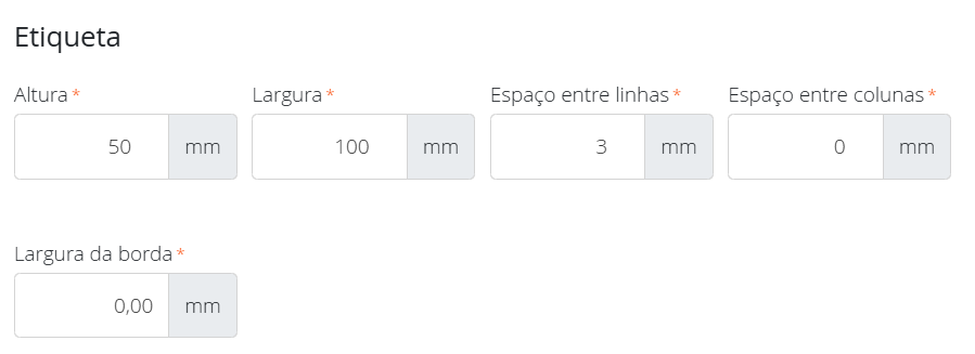 Medidas da etiqueta