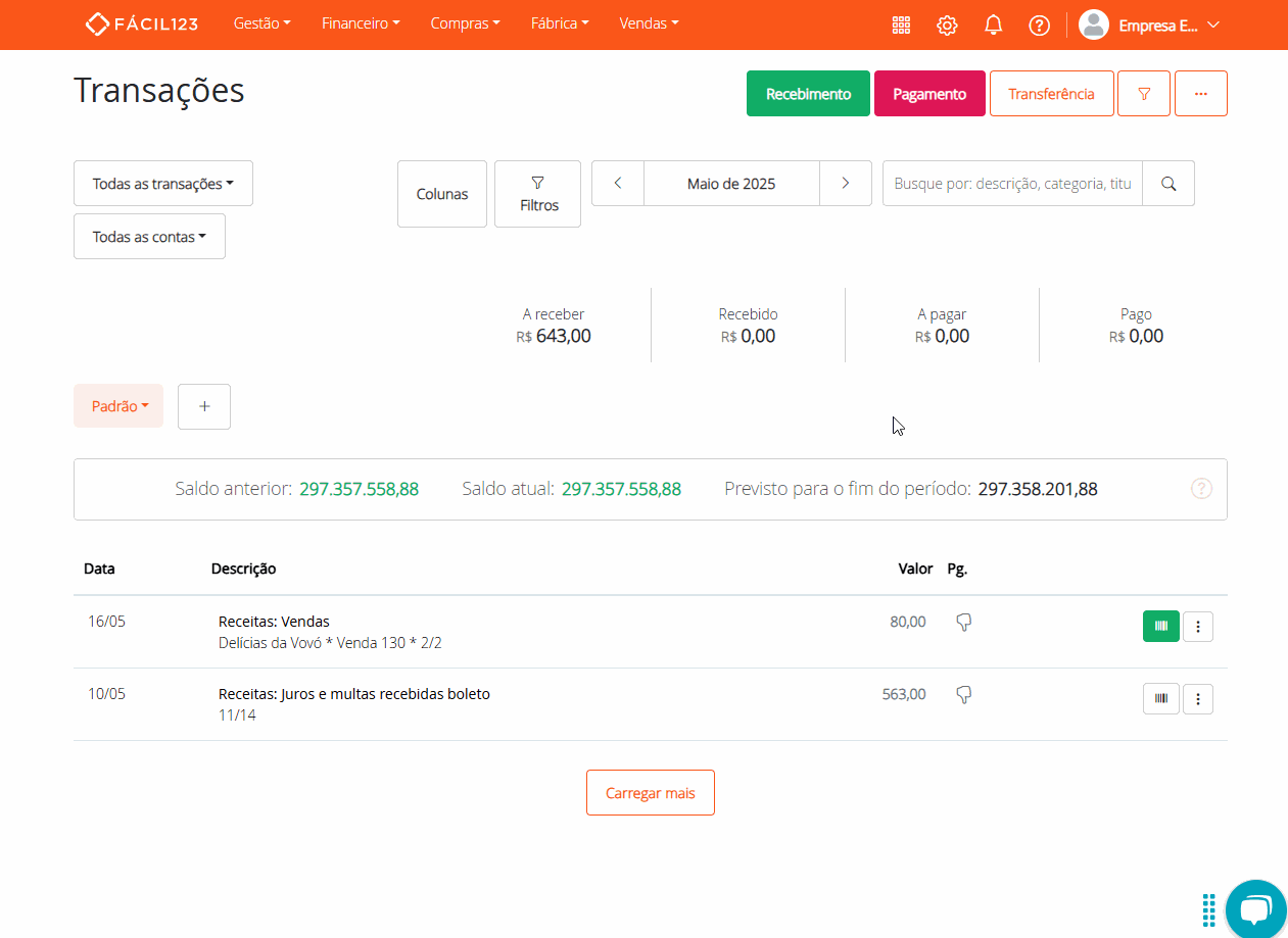 Origem da transação