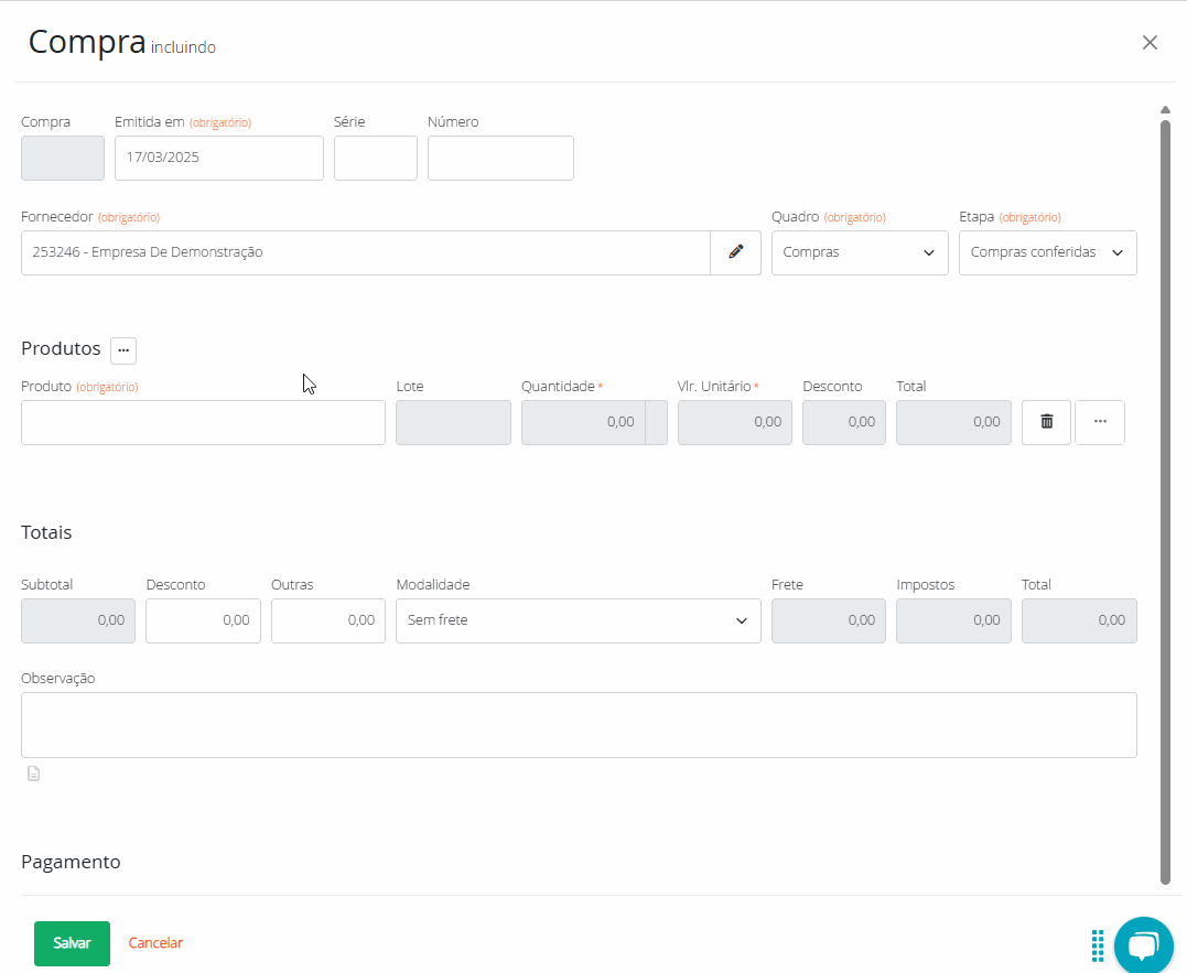 Editando pessoa na compra