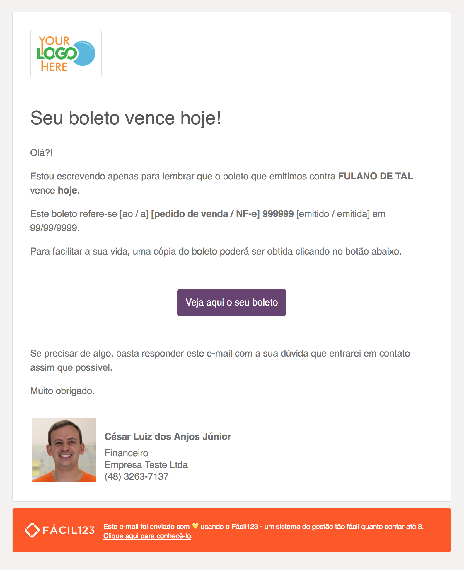 E-mail no dia do vencimento