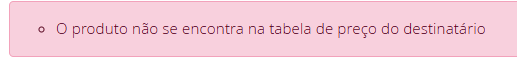 Produto não se encontra na tabela de preço