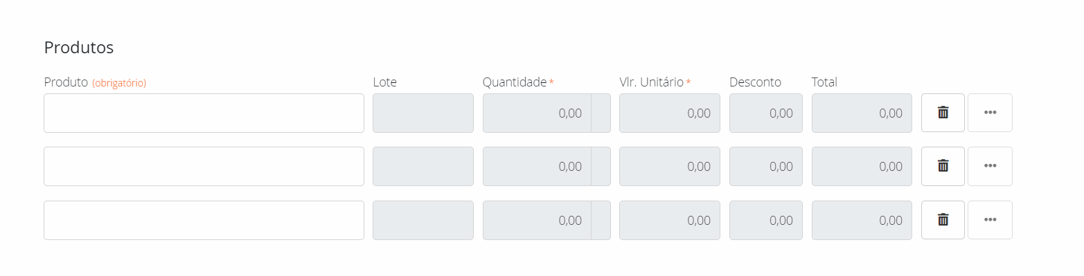 Preenchendo produtos