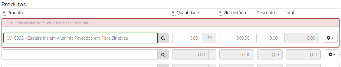 Erro grupo de tributos