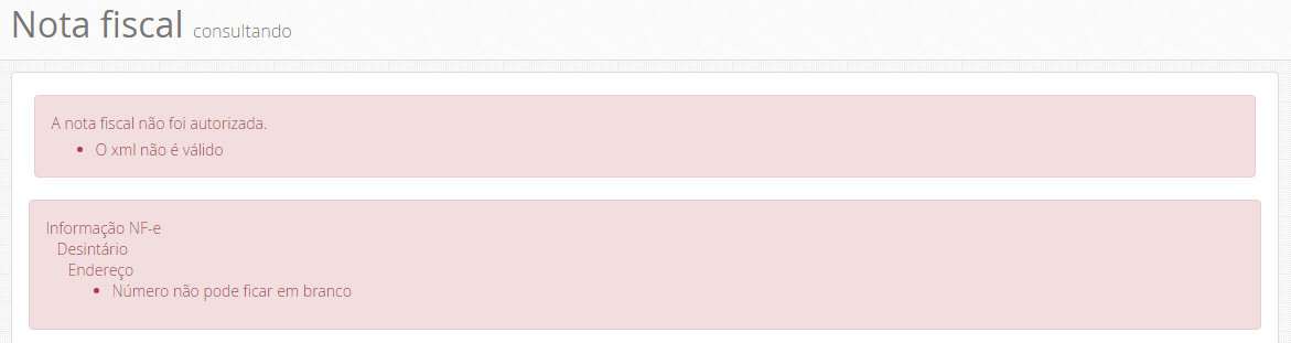 Erro endereço número em branco