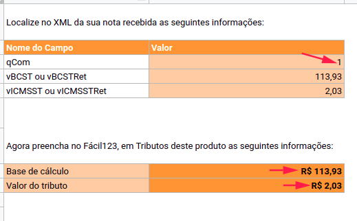 Tributos ST Planilha 1 Produto