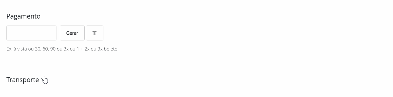 Informando transportador