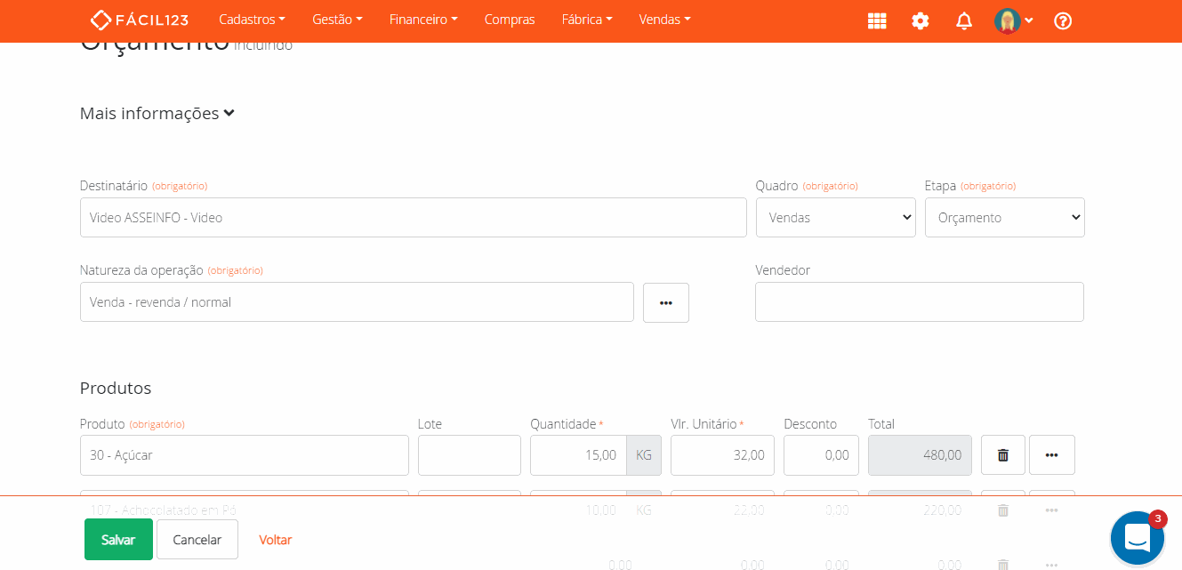 Configurando natureza da operação