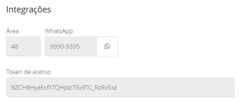 Configurações do usuário - integrações