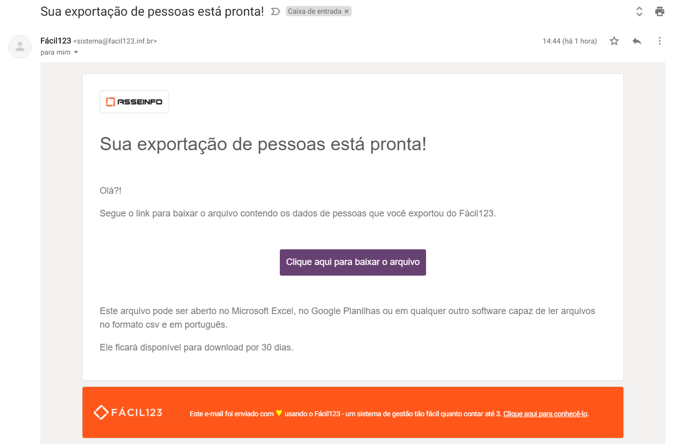 Link de exportação de pessoas no e-mail