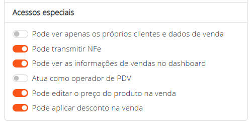 Vendas acesso especial