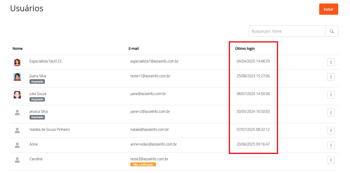 Último login do usuário