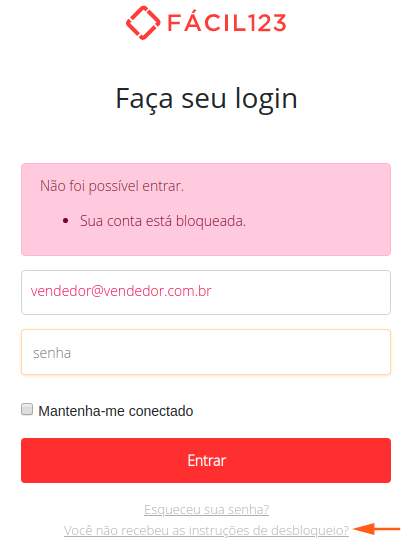 Solicite desbloqueio de conta