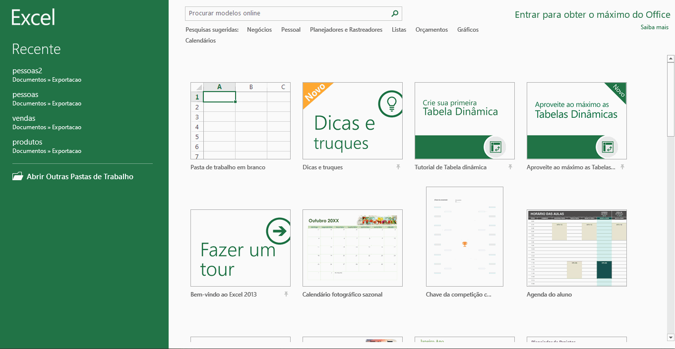 Processo de importação no Excel