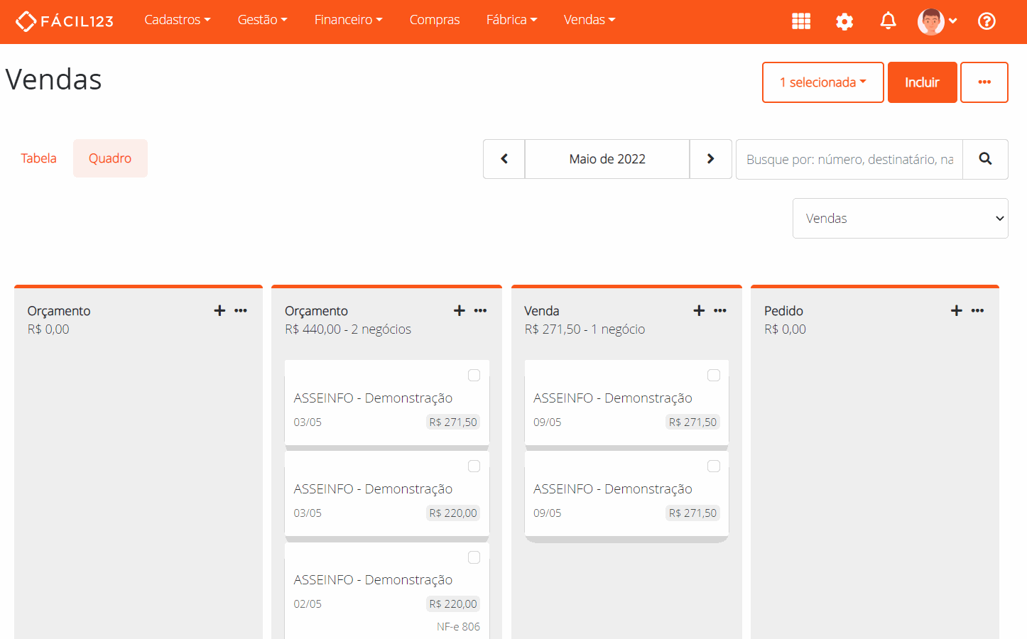 Imprimindo rascunho do quadro de vendas