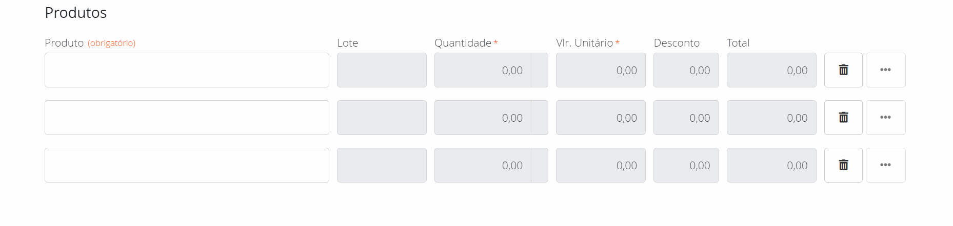 Adicionando produtos