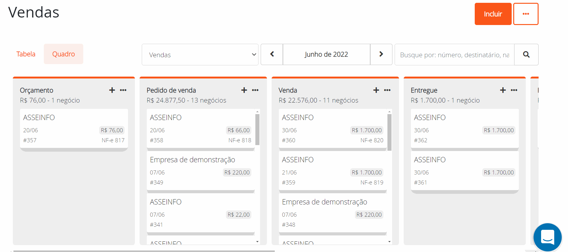 Impressão no quadro de vendas